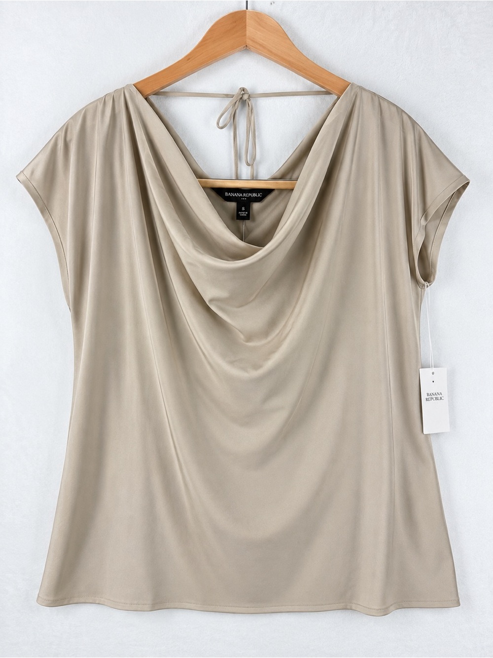 Banana Republic NWT Bahari Satin Cowl Neck Open Back Top Taupe S